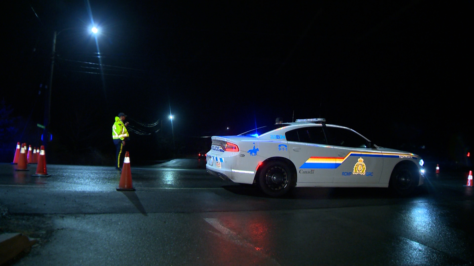 The Nova Scotia RCMP is pictured at the scene of a vehicle/pedestrian collision in Middle Sackville on March 6, 2025. (CTV Atlantic)