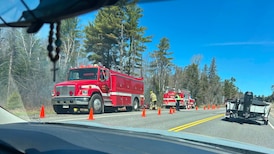 2 fire ranger crews, local fire department battle forest fire near North Bay