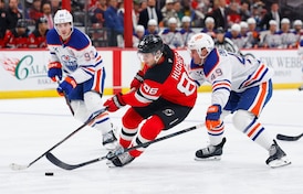 Jack Hughes scores 2 goals as the Devils win their 4th in a row by beating the Oilers 5-3