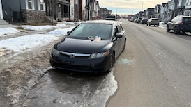 Abandoned, vandalized car squats in southwest Edmonton for a month and counting