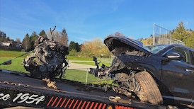 Video shows dramatic crash as driver allegedly flees scene of B.C. hit-and-run 