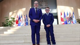 Andrew Knack meets his mini-me at Edmonton city hall