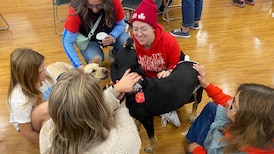 ‘Brightens everyone’s day’: Teachers get visit from special dogs during strike